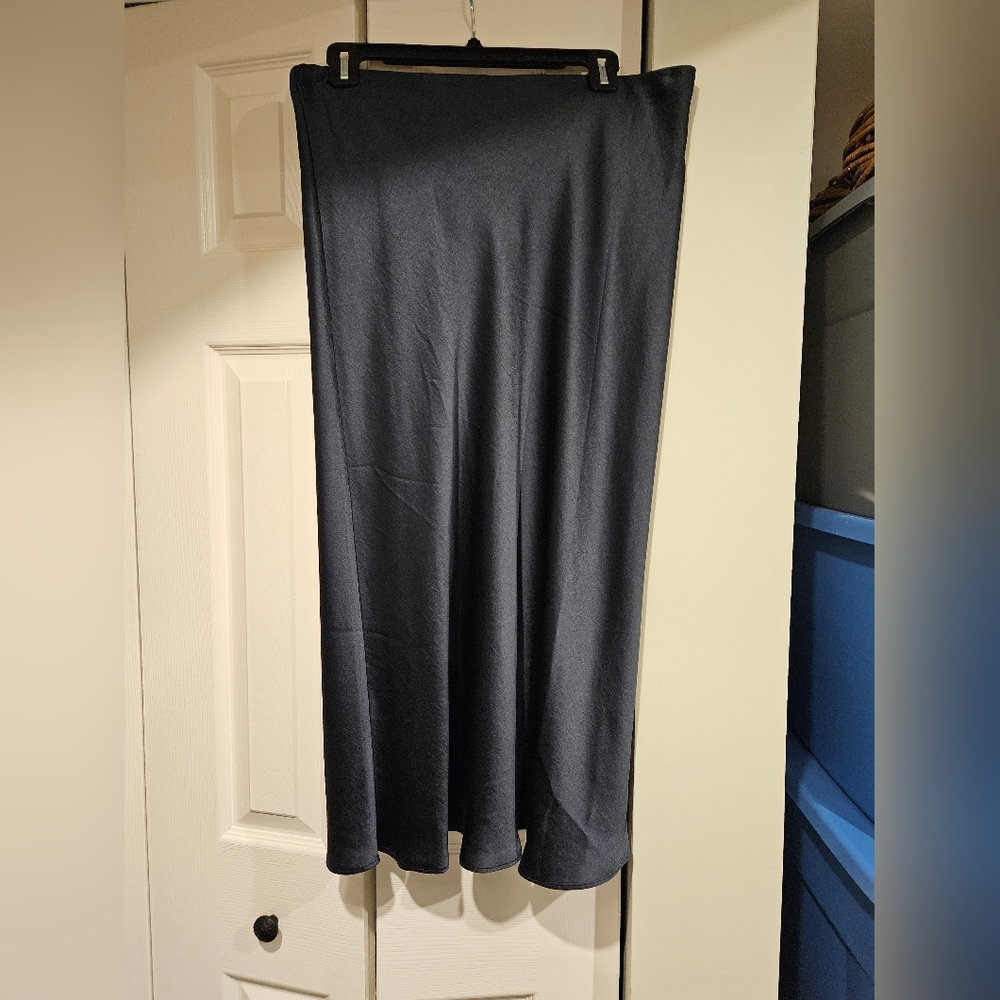 Madewell Satin Hunter Green Slip Skirt Long Size 14 Elastic Waist Skirt - Picture 4 of 6